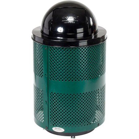Global Industrial Outdoor Perforated Steel Trash Can With Dome Lid & Base, 36 Gallon, Green 261949GND
